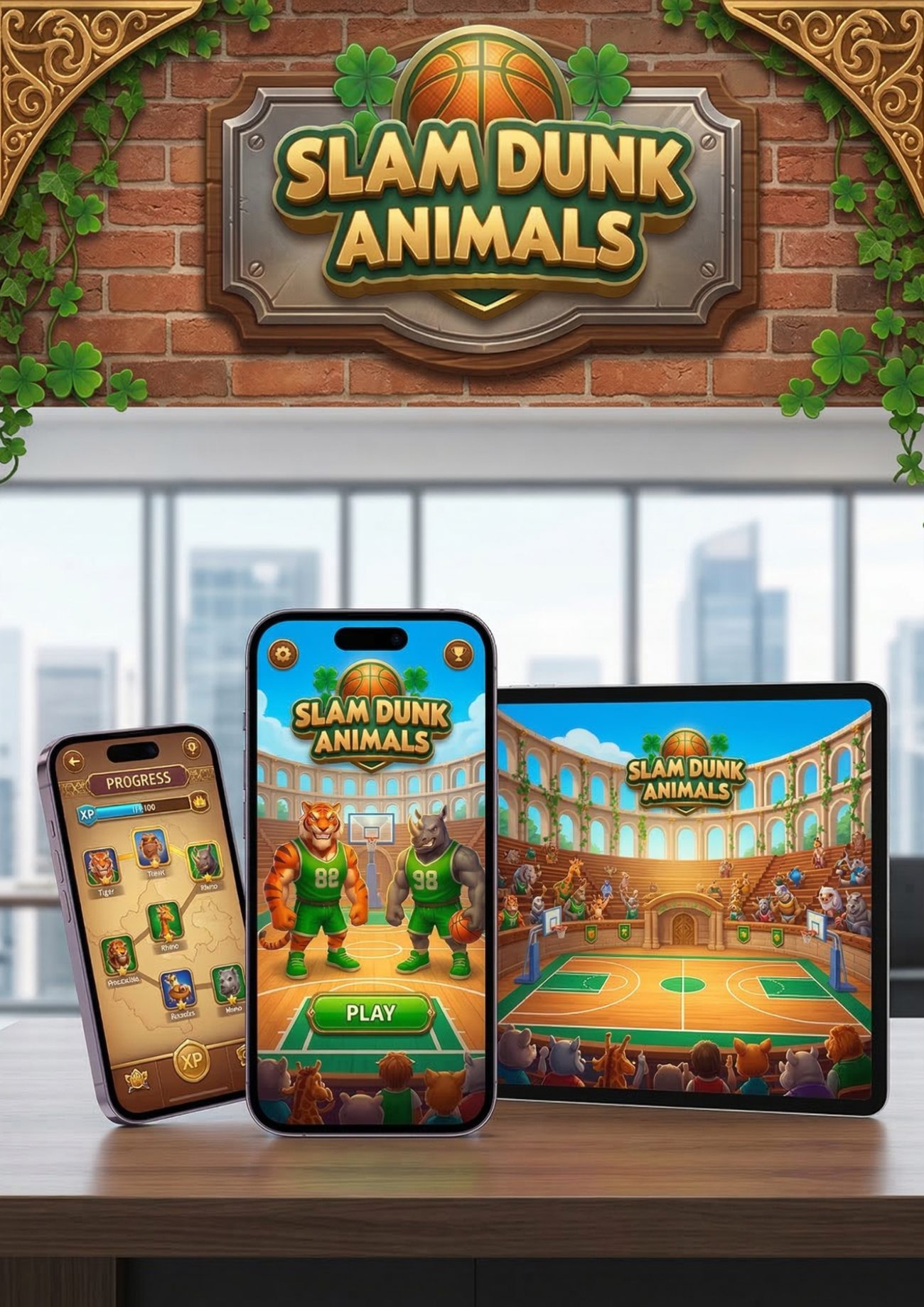 Slam Dunk Animals mobile game UI concept